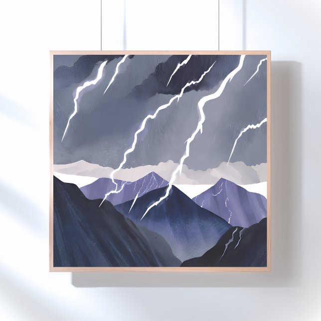Gewittersturm | Wasserfarbe Dunkle Berge Poster (Von Creator hochgeladen)