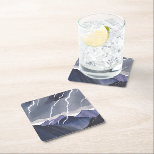 Gewittersturm   Wasserfarbe Dunkle Berge Rechteckiger Pappuntersetzer