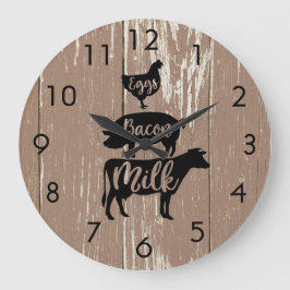 Gewitterte Barnboards Eier Bacon Milchtiere Große Wanduhr