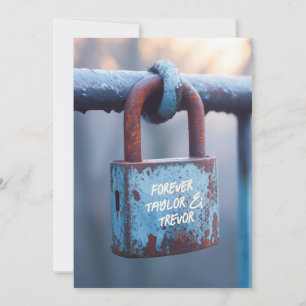 Gewitterte Liebe Padlock auf dem Zaun Einladung