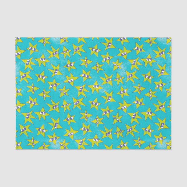 Gewittertes Emoji Türkis mit Greeni Face Stars Seidenpapier (Vorderseite)