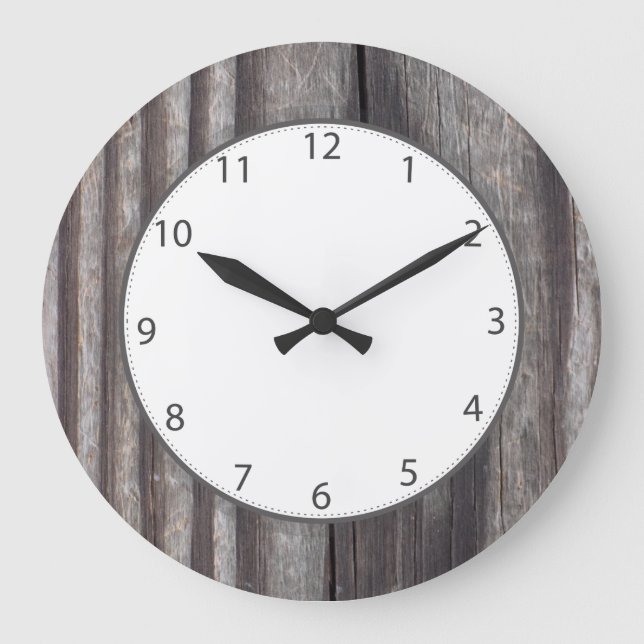 Gewittertes Land Holz graue Zahlen Große Wanduhr (Vorderseite)