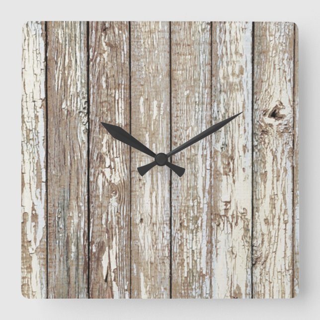 Gewittertes Stallholz Quadratische Wanduhr (Vorderseite)
