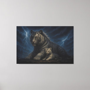 Gewitterwächter Weißer Tiger & Junges – Fantasy Leinwanddruck