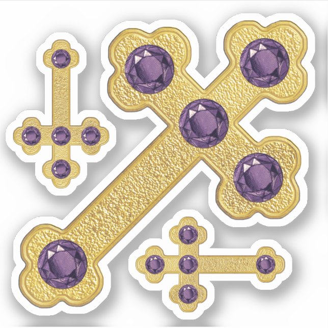 Gewogene Kreuze mit 5 Imitaten Amethyste - Kontakt Aufkleber (Vorderseite)