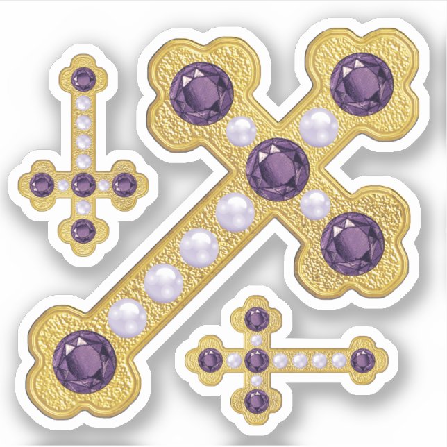 Gewogene Kreuze mit Imitaten Amethysten & Perlen - Aufkleber (Vorderseite)