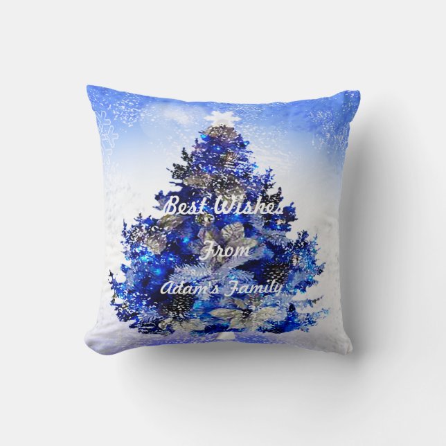 Gewohnheit verzierte blauen Weihnachtsbaum Kissen (Vorderseite)