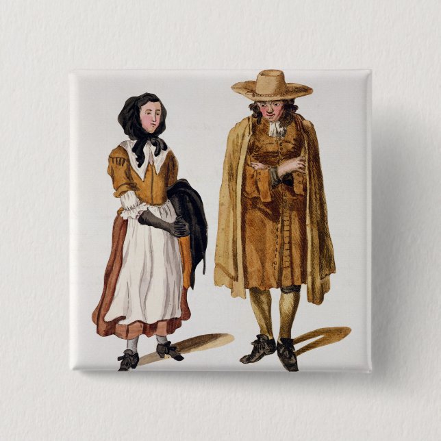 Gewohnheiten von Quäkern, 1675 (farbiger Stich) Button (Vorderseite)