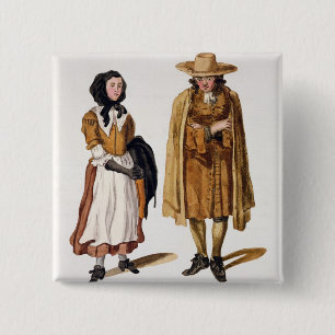 Gewohnheiten von Quäkern, 1675 (farbiger Stich) Button