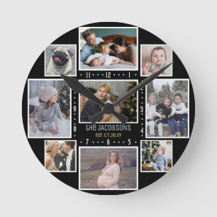GewohnheitPics der Familien-Foto-Collagen-9 Runde Wanduhr