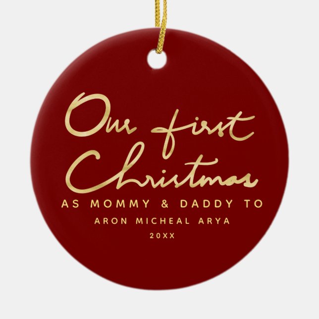 Gewohnheits-erstes Weihnachten als Mama und Vati Keramik Ornament (Vorne)