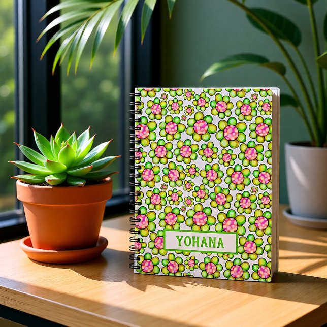 Gewohnheitsbild der grünen Frühlingsmuster Sommer Notizblock (Green Spring Flower Personalized Name Notebook)