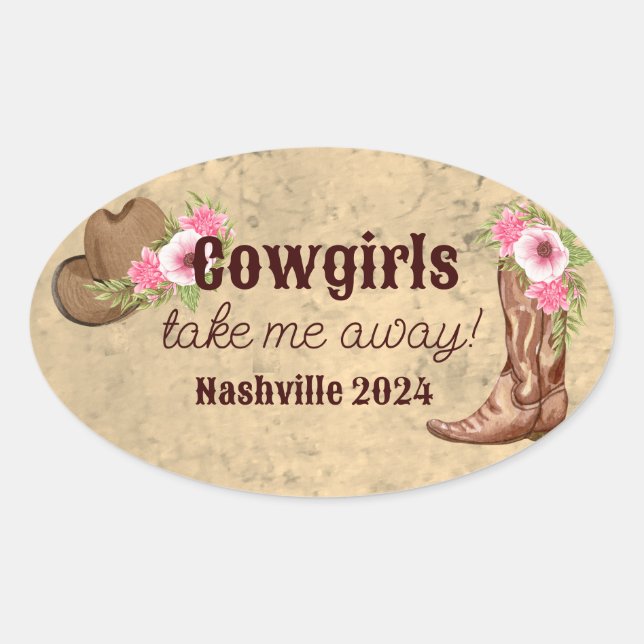 Gewöhnliche rustikale rosa blühende Cowgirl Ovaler Aufkleber (Vorderseite)