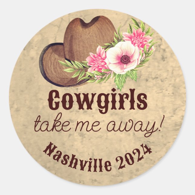 Gewöhnliche rustikale rosa blühende Cowgirl Runder Aufkleber (Vorderseite)