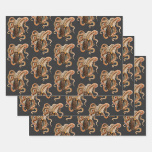 Gewöhnlicher Krake, Vintage Meeresleben Tiere Geschenkpapier Set
