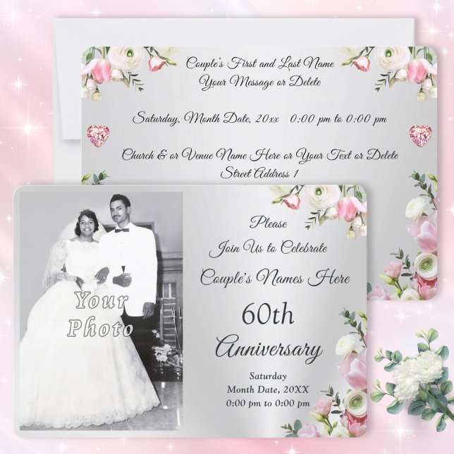 Gewohnte, 60. Hochzeitstag-Party Einladungen (60th anniversary invitations. 60th wedding anniversary party supplies. Diamond wedding anniversary.)
