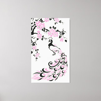 Gewohnte Blüten aus schwarzem, rosa Pfau und Kirsc Leinwanddruck