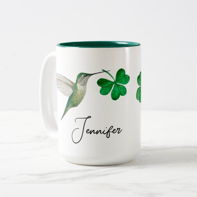 Gewohnte Hummingvögel und Klee Zweifarbige Tasse (Vorderseite Links)