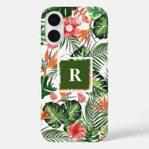 Gewohnte Mit Monogramm tropische Muster Grün iPhone 16 Hülle