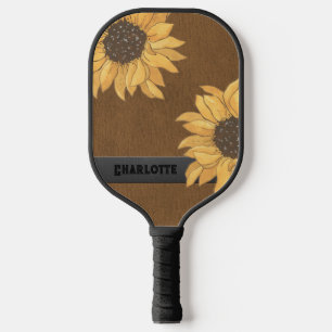 Gewohnte Personalisierte Sonnenblumen auf Braun Pickleball Schläger