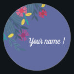 Gewohnter, eleganter, blauer Name Runder Aufkleber<br><div class="desc">Custom name blue floral and elegant simple name sticker with colors and flowers for women,  girls,  brides,  mothers Minimalist floral design for packaging,  gift,  name tag ,  firstname tag. Personalize with name firstname message this blue floral sticker. Gift idea for teachers,  women or small business sticker for packaging.</div>