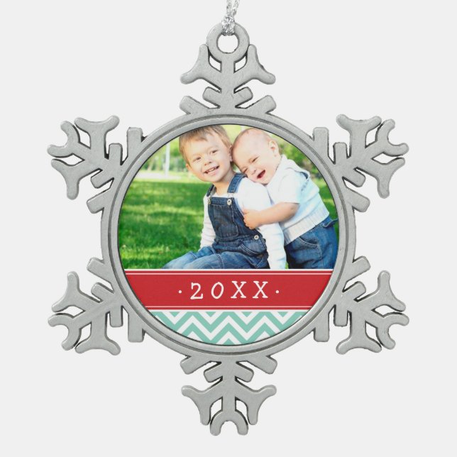 Gewohntes Foto Familienfreundlich Saft Urlaub Orna Schneeflocken Zinn-Ornament (Vorderseite)