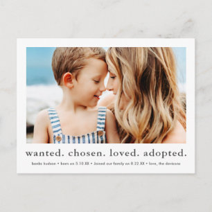 gewollt ausgewählt geliebt adoptiert Minimale Foto Postkarte