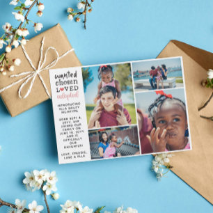 Gewollt ausgewählte Adoptiert rosa FotoCollage Ankündigung