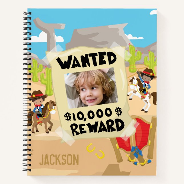 Gewollt Cowboy mit Foto und Name, Kleiner Junge Notizbuch (Vorderseite)