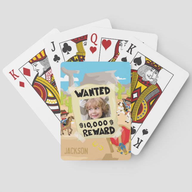 Gewollt Cowboy mit Foto und Name, Kleiner Junge Spielkarten (Rückseite)