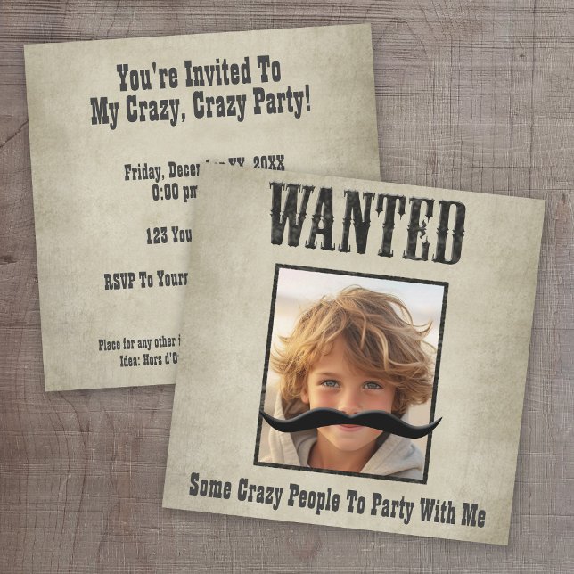 Gewollt Plakateinladung - Schnurrbart bewegen Einladung (Wanted - Wild West Theme Party)