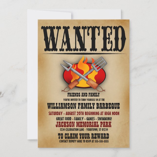 Gewollt Plakatfamilie Barbeque Einladungen (Vorderseite)
