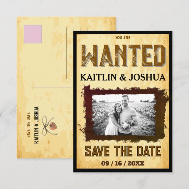 Gewollt Poster 💍 Altes Western Hochzeitsfest Foto Save The Date (Vorne/Hinten)