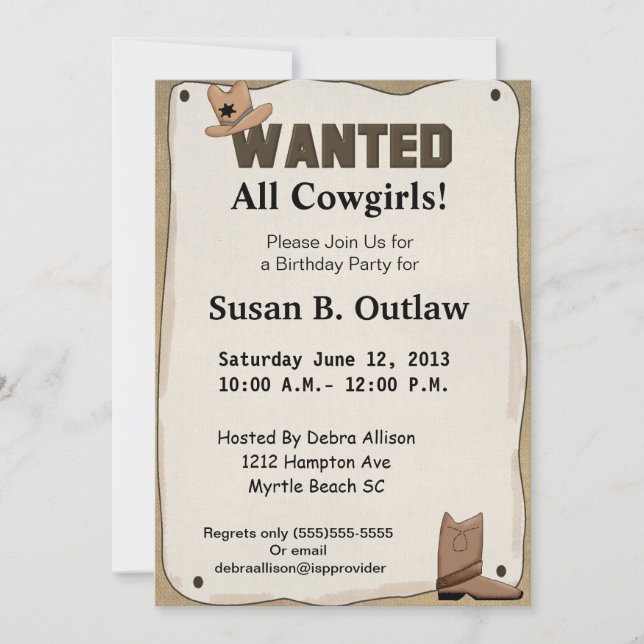 Gewollt Poster Cowgirl Einladung zum Geburtstag (Vorderseite)