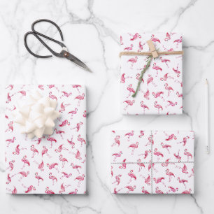 Geworfene Wasserfarb-Flamingos auf Weiß Geschenkpapier Set