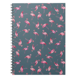 Geworfene Wasserfarbenflamingos auf Grau-Blau Notizblock