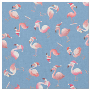 Geworfene Weihnachtsflamingos auf Blau Stoff
