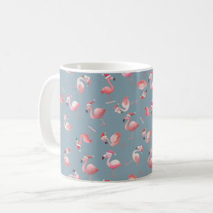 Geworfene Weihnachtsflamingos auf Hellgrau-Blau Kaffeetasse