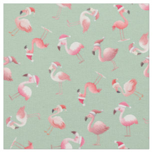 Geworfene Weihnachtsflamingos auf Hellgrün Stoff