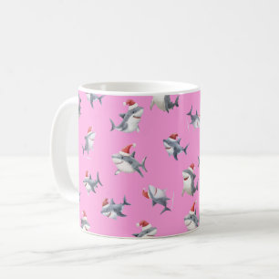 Geworfene Weihnachtshaie auf Rosa Kaffeetasse