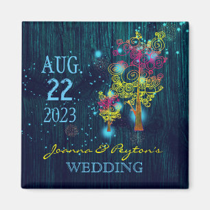Gewundene Bäume blaues Mitternachtswedding Save Magnet