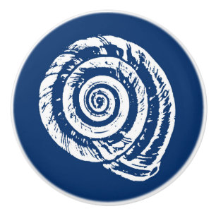 Gewundener Seashell-Block-Druck, Kobalt-Blau und Keramikknauf