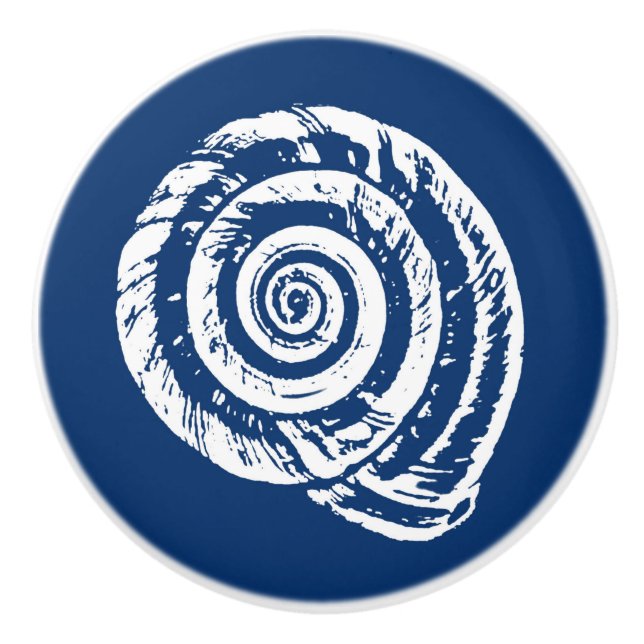Gewundener Seashell-Block-Druck, Kobalt-Blau und Keramikknauf (Vorderseite)