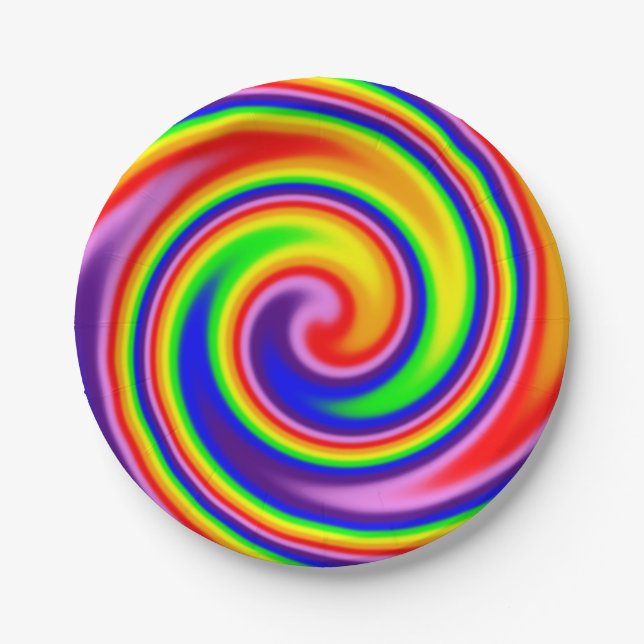 Gewundener Strudel-färbt weicher Fokus-Regenbogen Pappteller (Vorderseite)