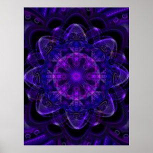 Gewundenes Blumen-Fraktal-dunkles lila UVpixel Poster