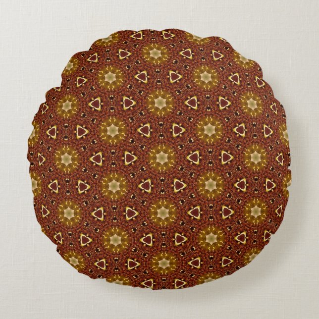 Gewürzbraun-Gelb-Masala-Muster Rundes Kissen (Vorderseite)