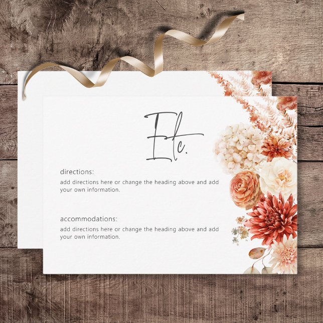 Gewürzfall Rost & Blush Boho Blumendetails Begleitkarte (Spicy Fall Rust & Blush Boho Floral Wedding Details Card)
