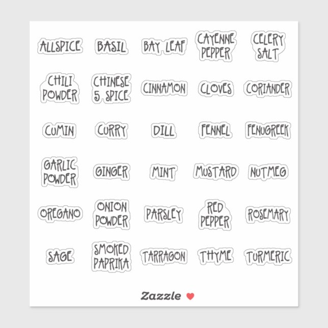 Gewürzjar-Etiketten lässiger Schriftart Aufkleber (Blatt)