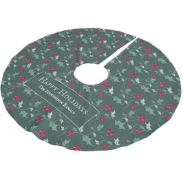 Gewürzmuster für grüne und rote Beeren Polyester Weihnachtsbaumdecke