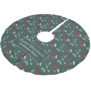 Gewürzmuster für grüne und rote Beeren Polyester Weihnachtsbaumdecke